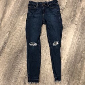 Dark blue ripped jeans, high waisted